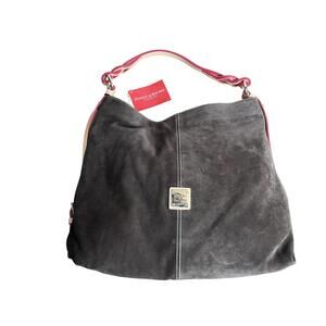 Dooney & Bourke Suede Hobo Shoulder Bag Womens Large Brown Pink Lining Purse